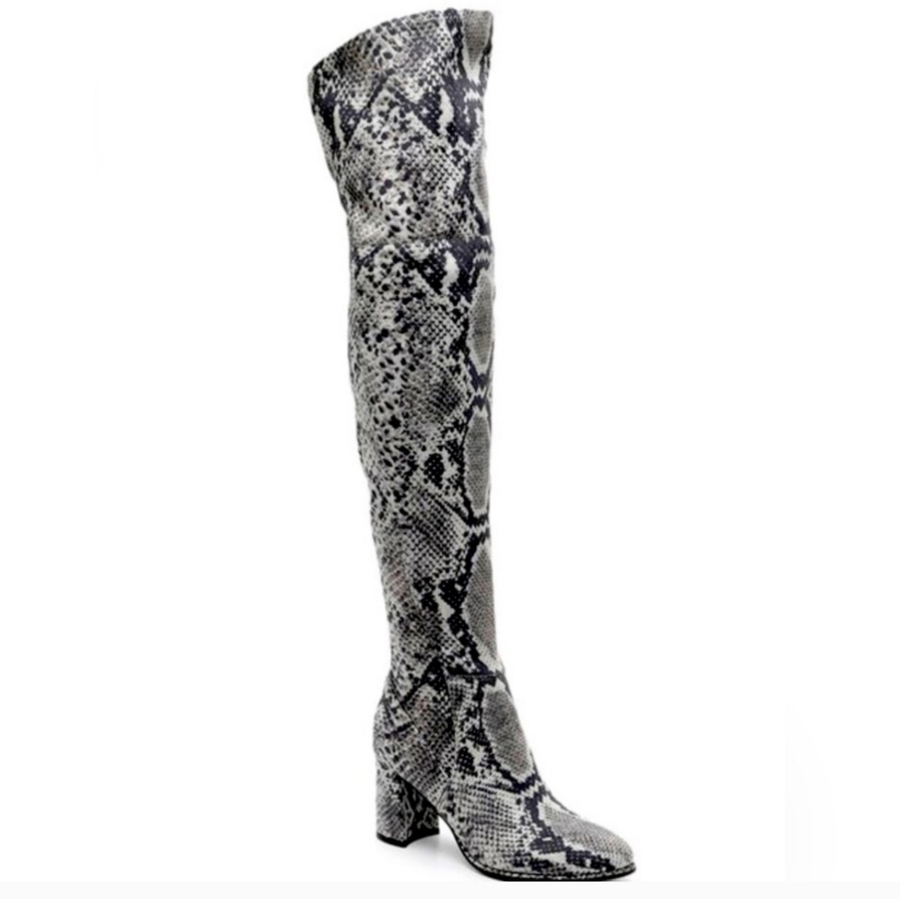 Marc Fisher Snakeskin Print Over The Knee Block Heel Darton Boot Size 7 Stretch